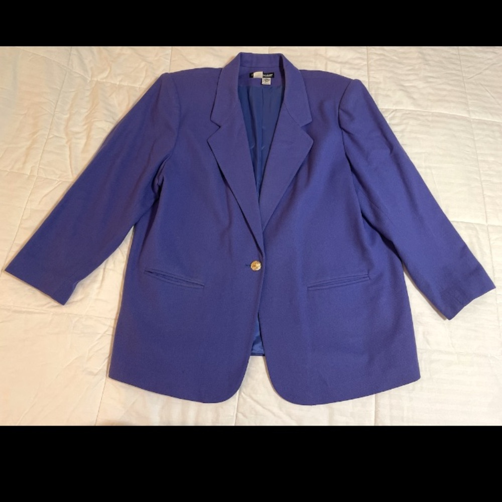 Savannah Womens Blazer Blue 100% Wool Single Button Size 22W EUC Spring Vintage
